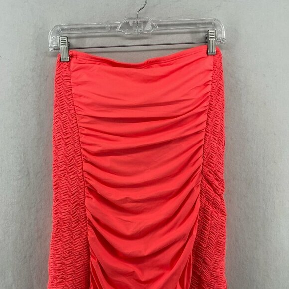 DKNY Swimsuit Women Small Neon Orange One Piece Ruched Strapless Pull On Stretch - Picture 5 of 11